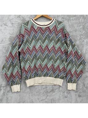 Neiman Marcus Vintage Chevron Pattern Cotton Pullover Crewneck Sweater